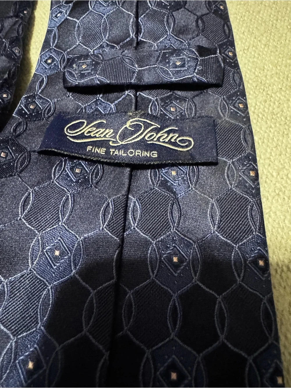Sean John Navy Hexagon Pattern Silk Tie